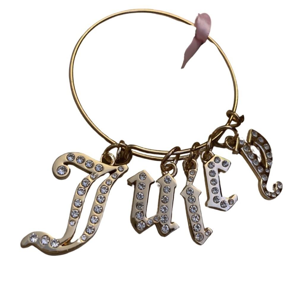 2/$30 Gold Letter Charm Bangle Bracelet Juicy Couture Expandable Sparkly Y2K 90s - Picture 3 of 7